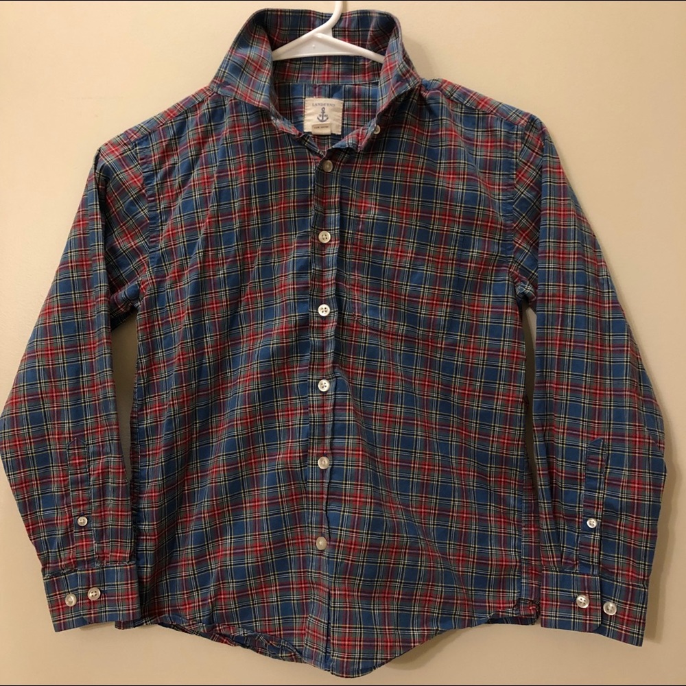 Lands End Preppy Plaid Button Down Shirt size 8
